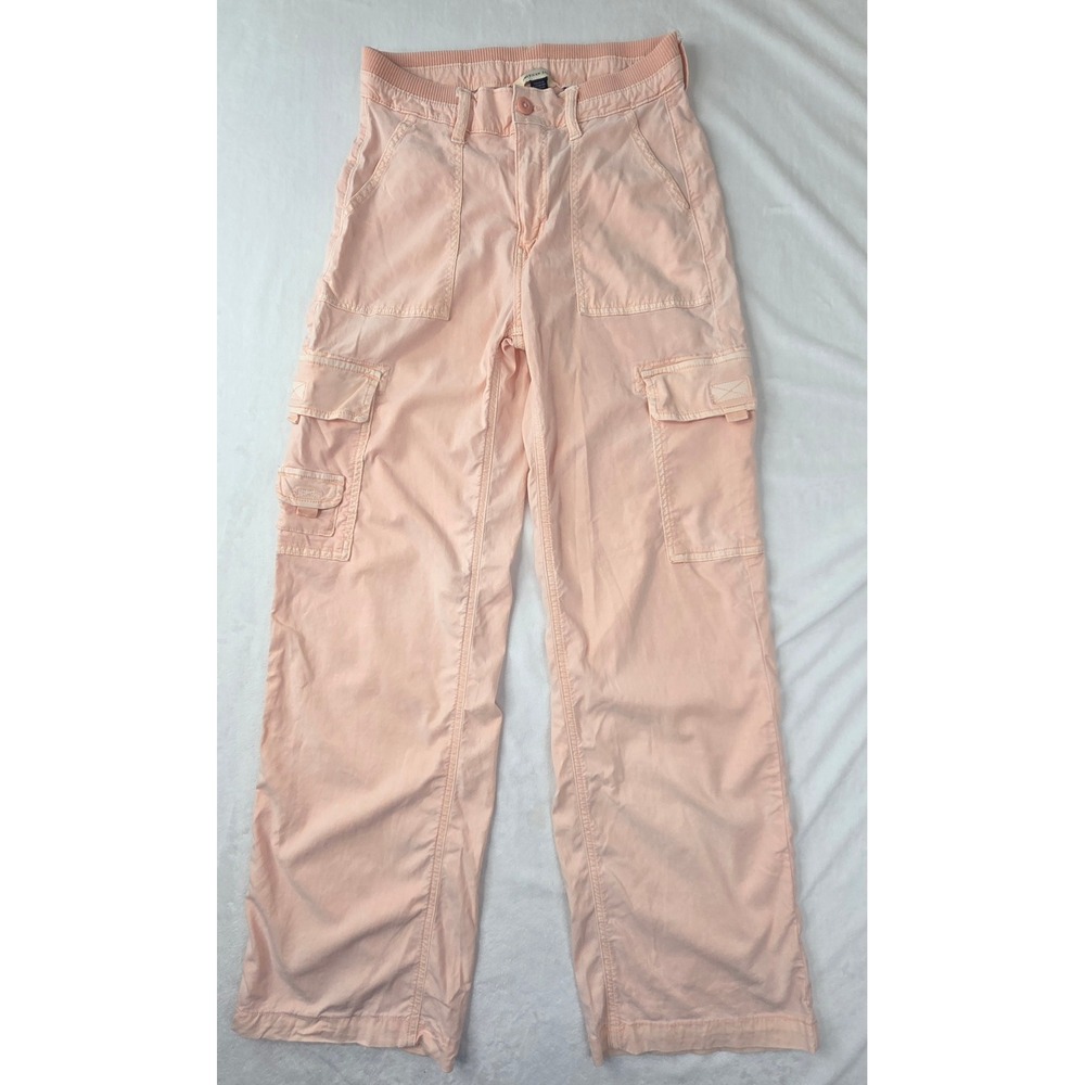 American Eagle Cargo Pants Women 0 Peach Pink Stretch Utility Wide Leg Excellent